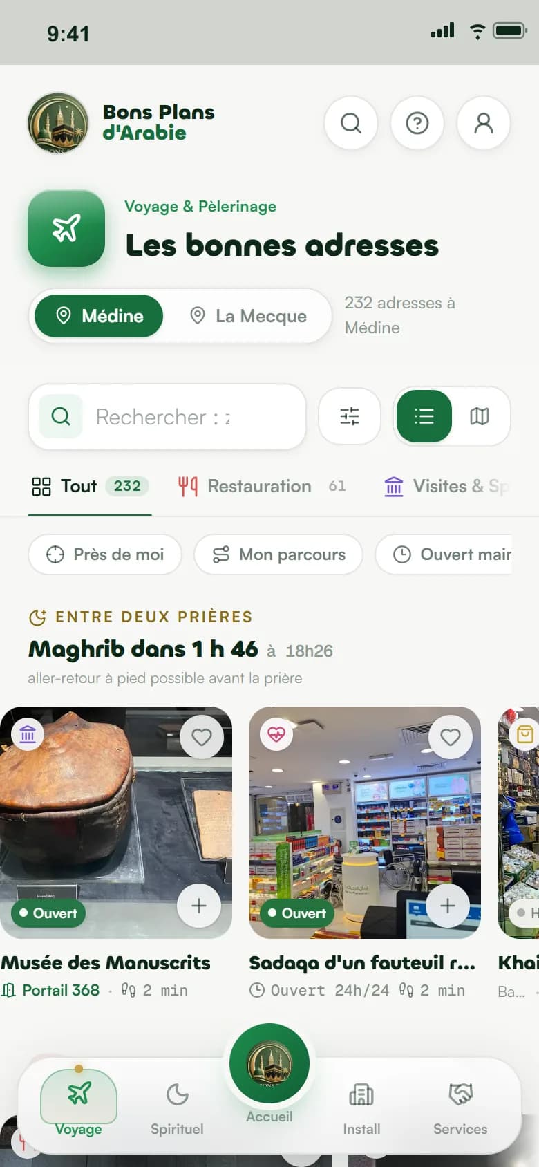 Les bonnes adresses de Médine : rail « entre deux prières » et fiches avec vraies photos